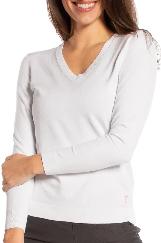 White Stretch V-Neck Sweater Zippered Front Buttoned Front Snap Front