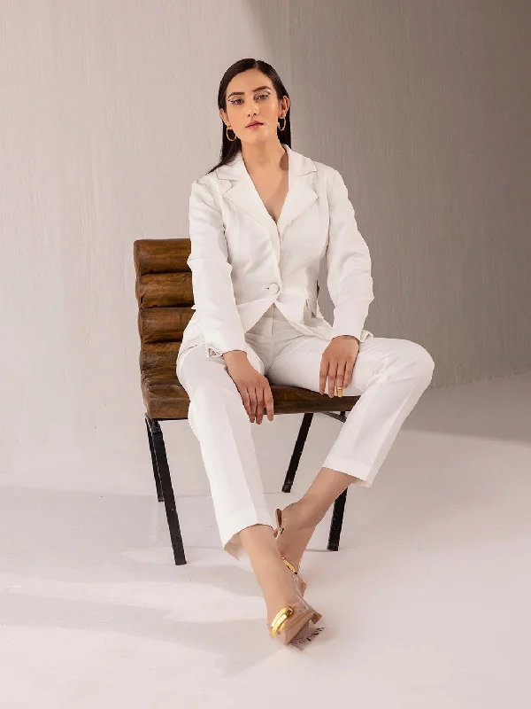 White Stretch Pant Suit Formal Dress Pants