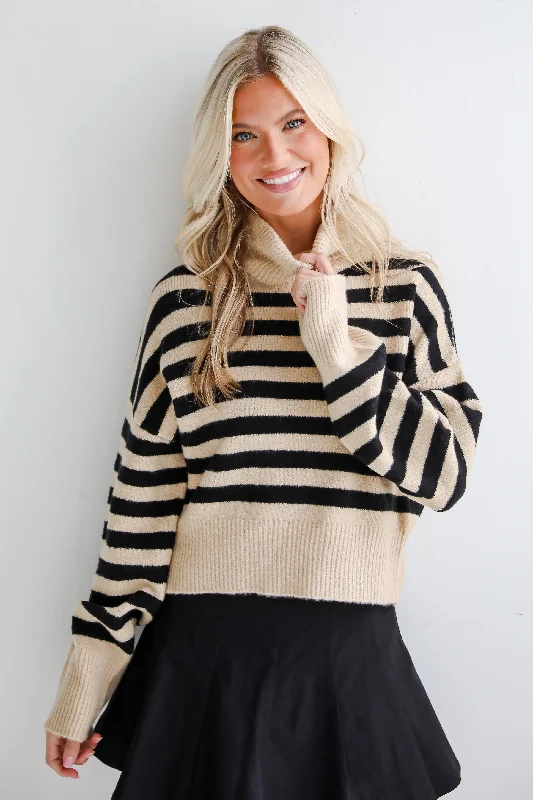 FINAL SALE - Cuddly Approach Striped Turtleneck Sweater Terry Blend Velvet Blend Canvas Blend