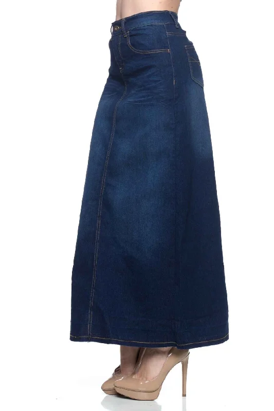 Long Aline Stretch Denim Maxi Skirt (86319-SKT) seamless skirt comfort