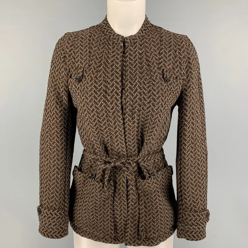 DRIES VAN NOTEN Size 4 Brown White Wool Rayon Textured Jacket Wool Jacket Cashmere Jacket Tweed Jacket DRIES VAN NOTEN Size 4 Brown White Wool Rayon Textured Jacket Wool Jacket Cashmere Jacket Tweed Jacket