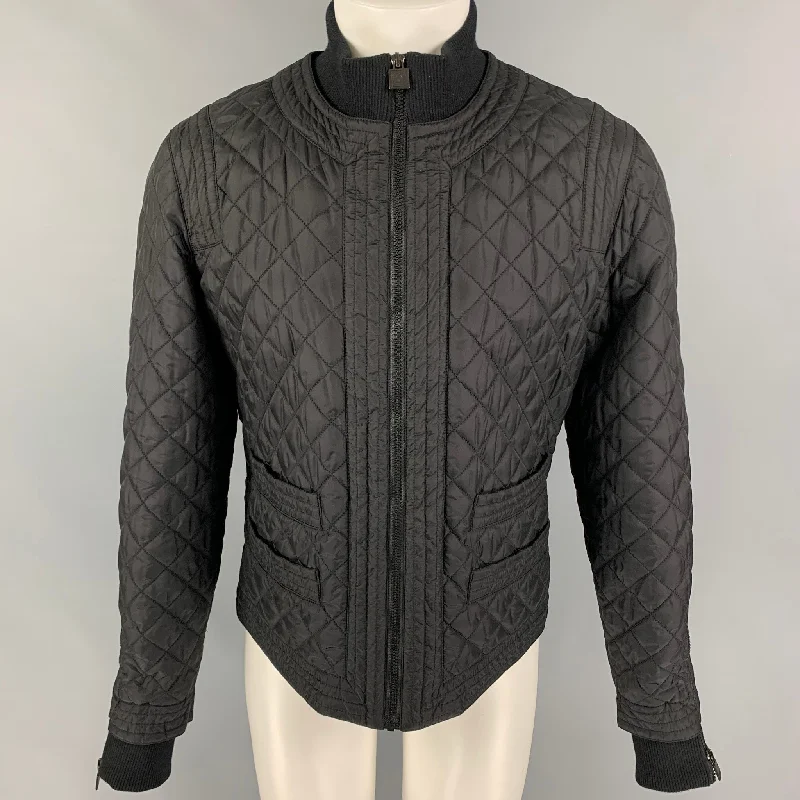 CHANEL FW 05 Size 18 Black Polyamide Blend Quilted Zip Fly Jacket Print Jacket Jacquard Jacket Patchwork Jacket CHANEL FW 05 Size 18 Black Polyamide Blend Quilted Zip Fly Jacket Print Jacket Jacquard Jacket Patchwork Jacket