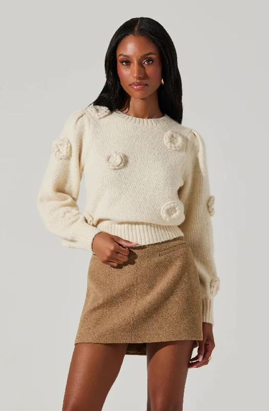 Wilessa 3D Floral Sweater Herringbone Houndstooth Plaid