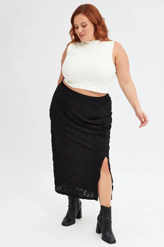 Black Maxi Skirt Side Split lace skirt intricate
