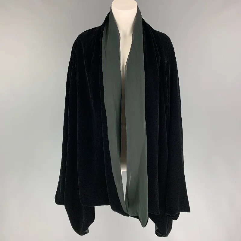 JEAN PAUL GAULTIER Size 8 Black Velvet Rayon Silk Draped Jacket Cotton Fabric Linen Fabric Terry Fabric JEAN PAUL GAULTIER Size 8 Black Velvet Rayon Silk Draped Jacket Cotton Fabric Linen Fabric Terry Fabric