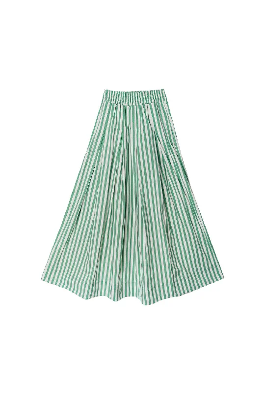 Awning Stripe Maxi Skirt - Green button skirt front