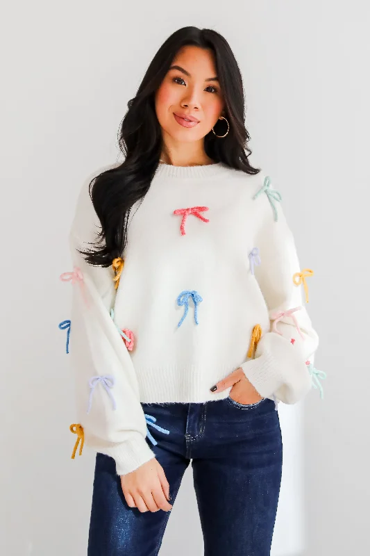 Simply Precious Ivory Bow Sweater Glossy Satin Silk