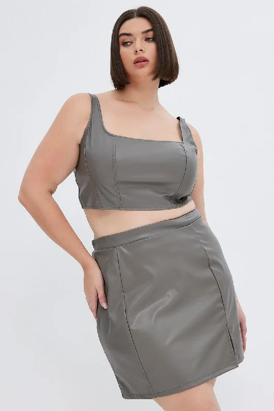 Grey Mini Skirt Faux Leather leather skirt modern