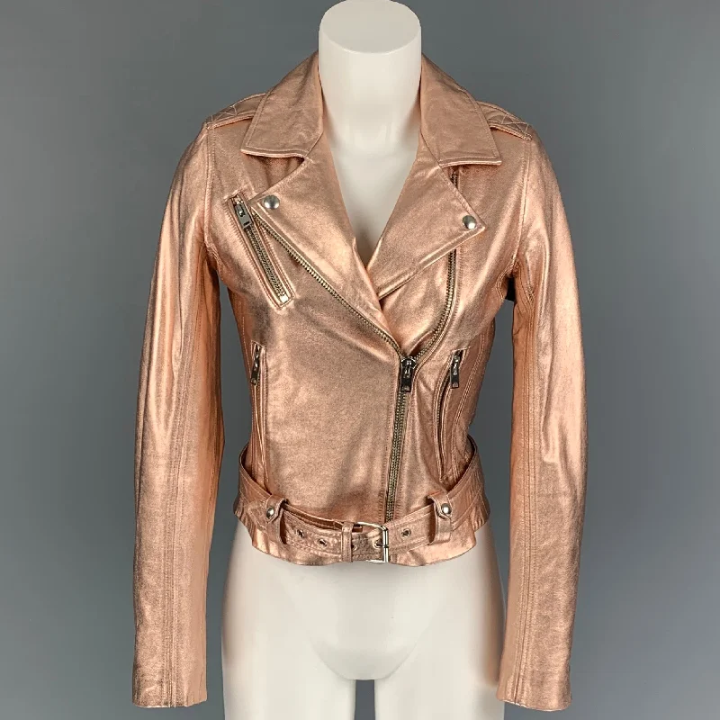 IRO Size XS Gold Leather Metallic Biker Jacket Stand-Up Collar Roll-Neck Collar Turtle Neck IRO Size XS Gold Leather Metallic Biker Jacket Stand-Up Collar Roll-Neck Collar Turtle Neck