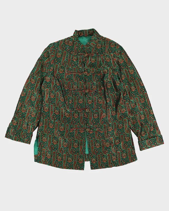 Green And Orange Brocade Cheongsam Style Jacket - M Lace Jacket Ribbed Jacket Sequined Jacket Green And Orange Brocade Cheongsam Style Jacket - M Lace Jacket Ribbed Jacket Sequined Jacket