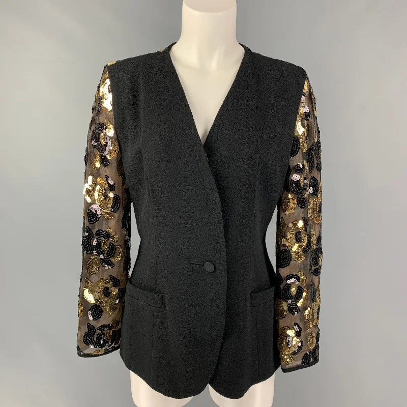 TERI JON Size 8 Black & Gold Crepe Evening Jacket Quilted Jacket Puffer Jacket Insulated Jacket TERI JON Size 8 Black & Gold Crepe Evening Jacket Quilted Jacket Puffer Jacket Insulated Jacket
