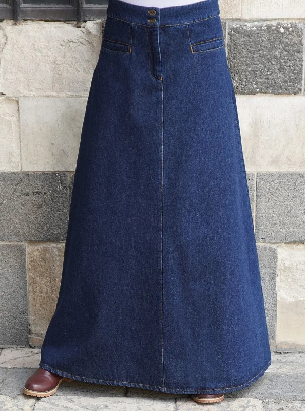 Denim Flattering Fit Maxi Skirt a-line skirt cut