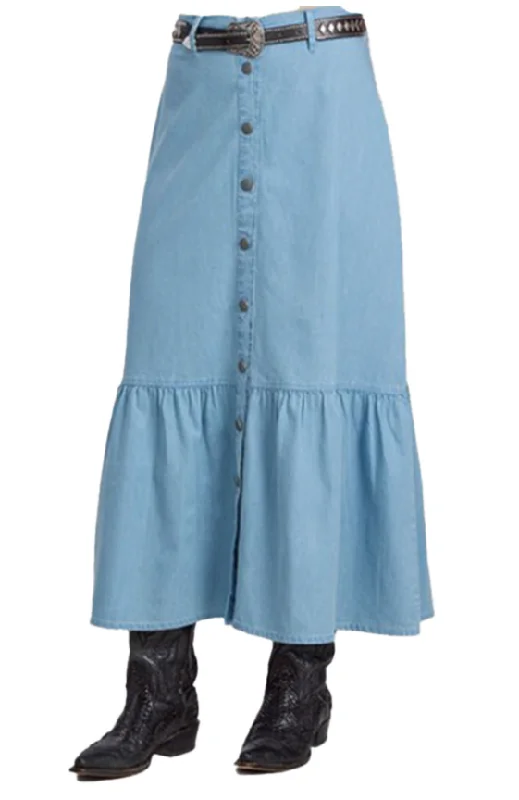 Solid Light Denim Button Skirt tiered skirt playful