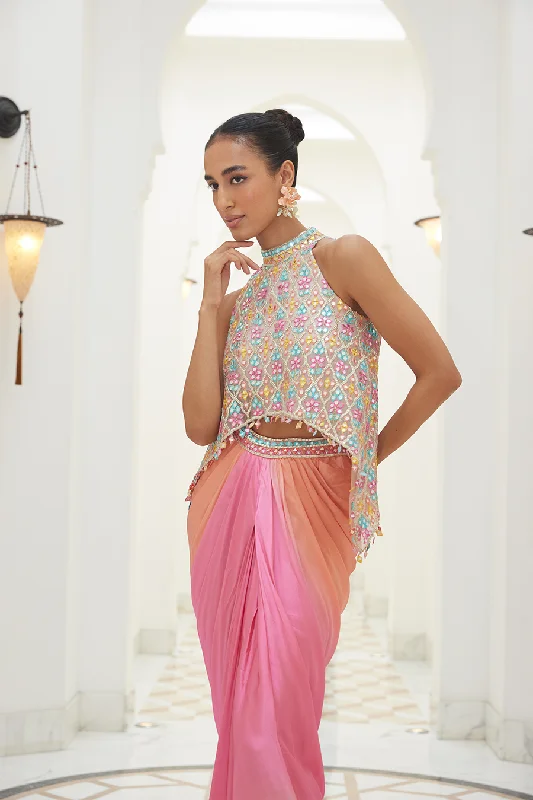 OMBRE SHADED SATIN SKIRT WITH PONCHO velvet skirt sumptuous