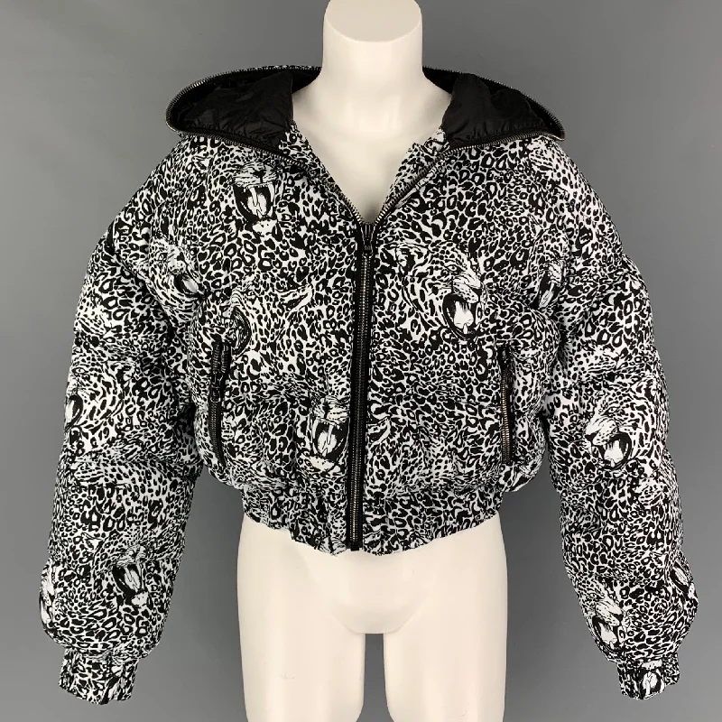 MARCELL VON BERLIN Size 4 Black White Polyester Animal Cropped Jacket Denim Jacket Leather Jacket Suede Jacket MARCELL VON BERLIN Size 4 Black White Polyester Animal Cropped Jacket Denim Jacket Leather Jacket Suede Jacket