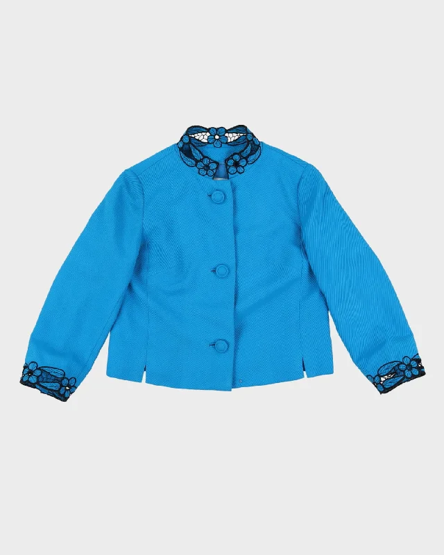 1980s Does The 60s Blue Lace Detailed Jacket - S Jersey Jacket Tulle Jacket Batik Jacket 1980s Does The 60s Blue Lace Detailed Jacket - S Jersey Jacket Tulle Jacket Batik Jacket