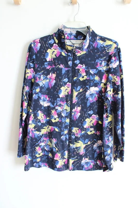 Christopher & Banks Blue Floral Cotton Zip Up Jacket | L Fitted Jacket Loose Jacket Oversized Jacket Christopher & Banks Blue Floral Cotton Zip Up Jacket | L Fitted Jacket Loose Jacket Oversized Jacket