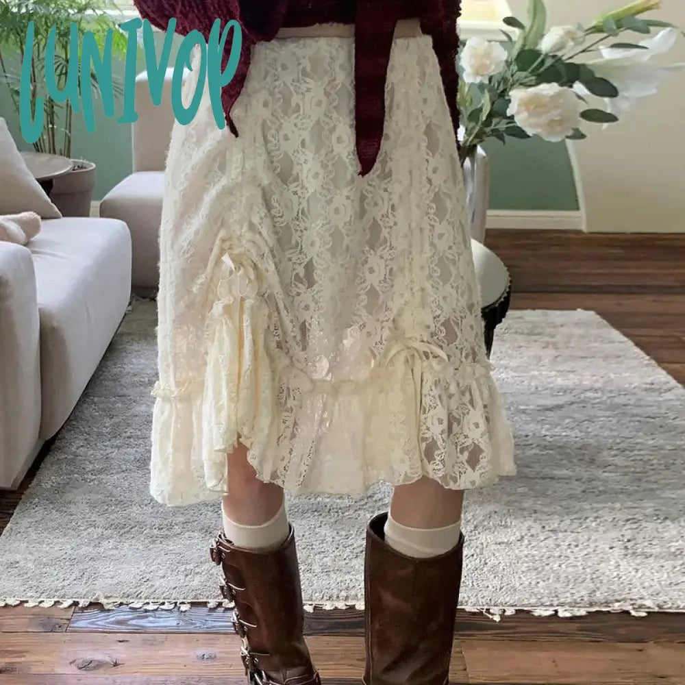 Lunivop Woman Design Midi Clubwear Skirt Office Lady Pleated High Street Japanese Fashion Skirt Gyaru A-line Ballet Core Skirt Mesh Y2K leather skirt bold