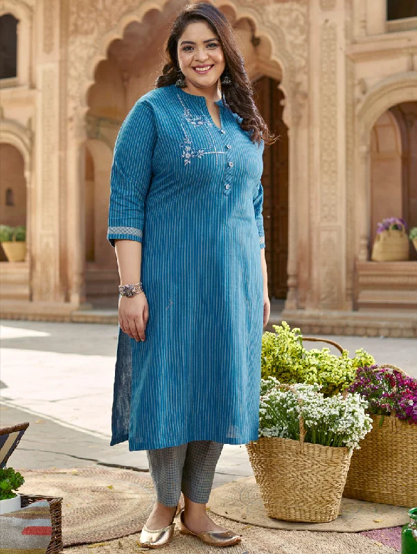 Embroidered Handloom Cotton Kurta Pants Set 3685 Modern Bootcut Pants