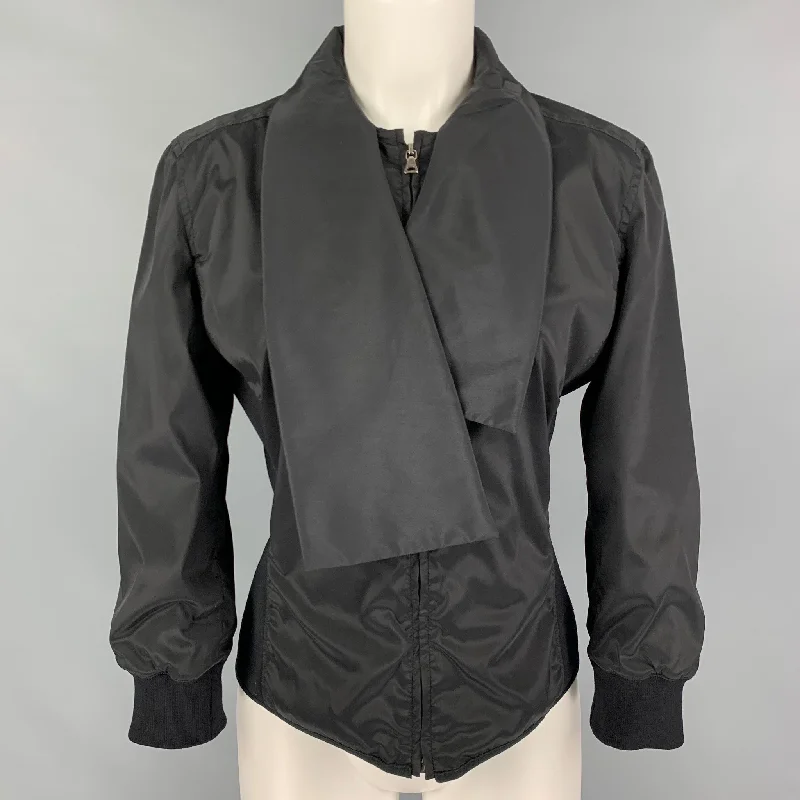 PRADA Size L Black Mixed Fabricd Zip Up Reversible Jacket Zip Front Button Front Snap Front PRADA Size L Black Mixed Fabricd Zip Up Reversible Jacket Zip Front Button Front Snap Front