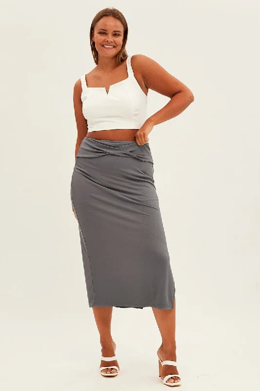 Grey Midi Skirt High Rise Pencil Ribbed cashmere skirt soft