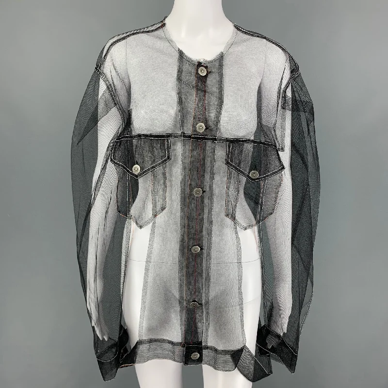 MAISON MARGIELA Size 8 Black Sheer Tulle Polyamide Jacket One-Shoulder Jacket Off-the-Shoulder Jacket Asymmetrical Jacket MAISON MARGIELA Size 8 Black Sheer Tulle Polyamide Jacket One-Shoulder Jacket Off-the-Shoulder Jacket Asymmetrical Jacket