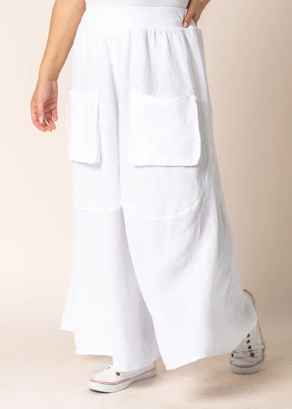 Byrony Linen Pants in White Trendy Printed Leggings