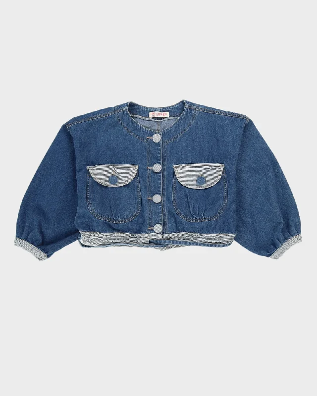 Y2K Blue Cropped Denim Jacket - L Wool Jacket Cashmere Jacket Tweed Jacket