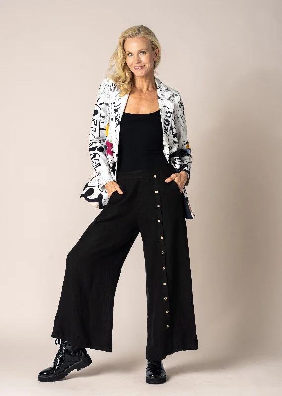 Clair Linen Pants in Onyx Fashionable Button-Up Pants
