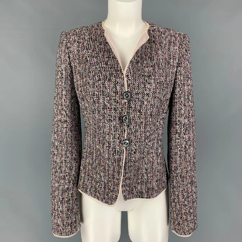 ARMANI COLLEZIONI Size 10 Multi-Color Cotton Blend Jacket Oversized Jacket Tailored Jacket Straight Jacket