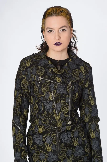 Banned Apparel - Slither Crop Biker Jacket Hooded Jacket Caped Jacket Shawl Collar Jacket Banned Apparel - Slither Crop Biker Jacket Hooded Jacket Caped Jacket Shawl Collar Jacket