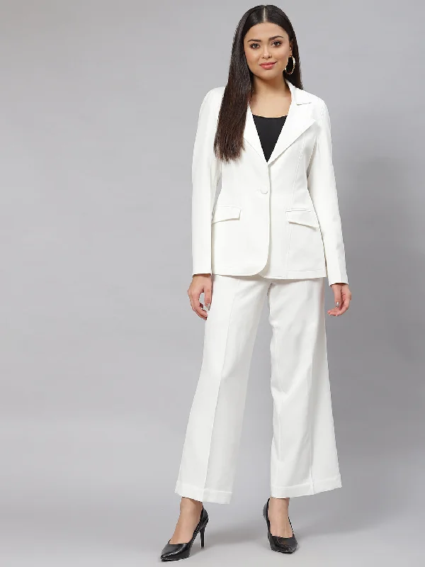 Stretch Pant Suit - White Relaxed Casual Leggings