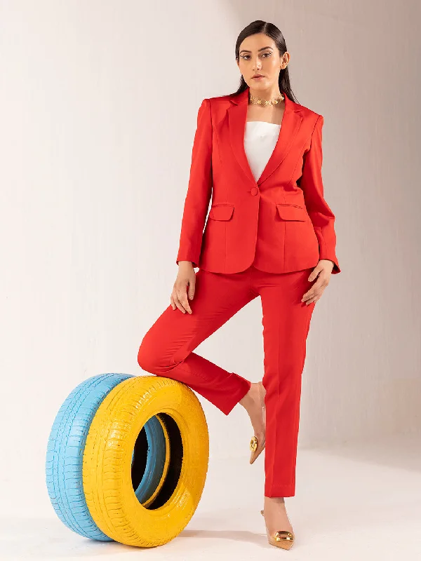Women's Formal Stretch Pant Suit - Red Soft Cotton Pants