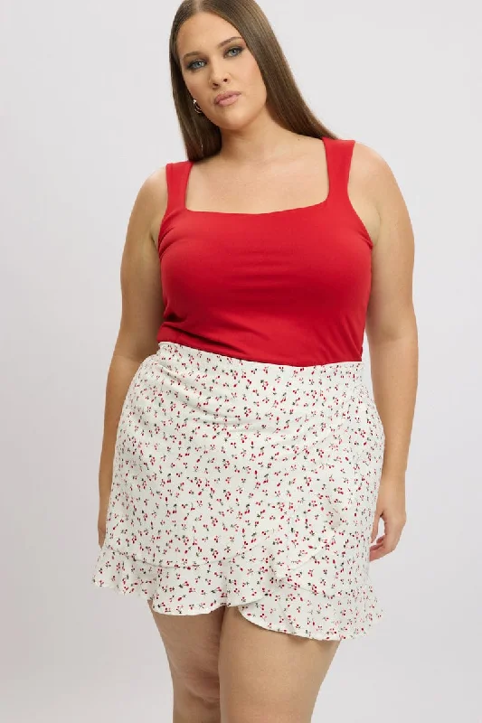 Red Check Wrap Gingham Mini Skirt linen skirt relaxed