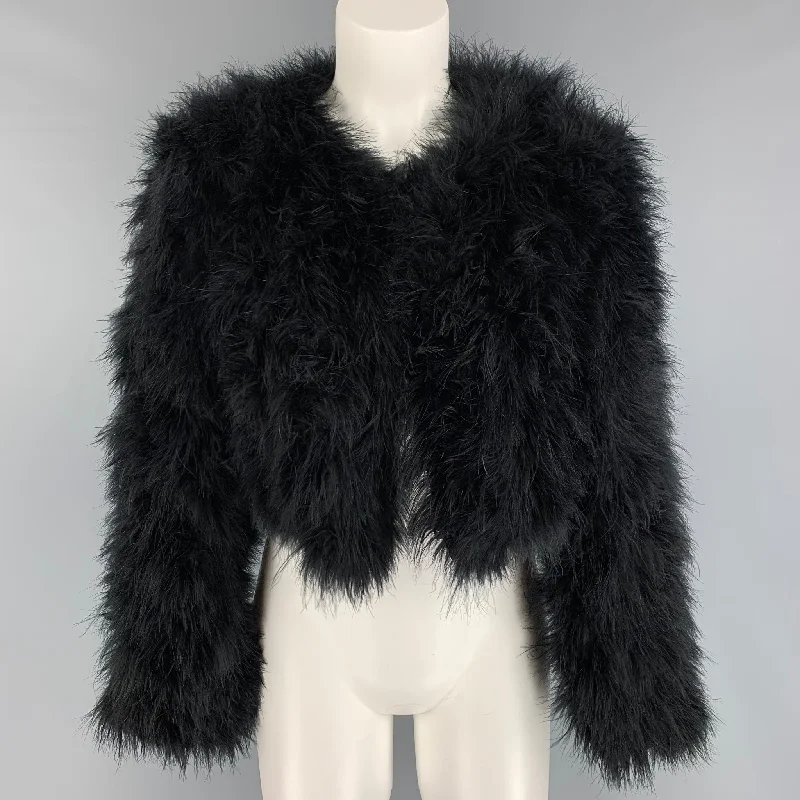 BUBISH Size M Black Polyester Feathers Cropped Jacket Fleece Fabric Down Fabric Feather Fabric BUBISH Size M Black Polyester Feathers Cropped Jacket Fleece Fabric Down Fabric Feather Fabric