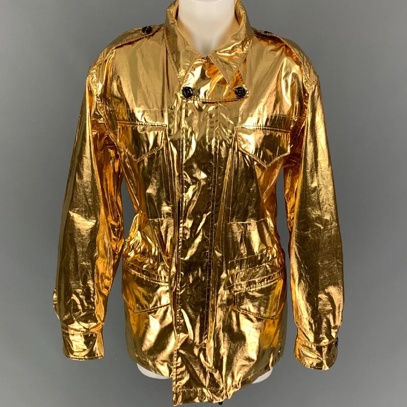 RALPH LAUREN Collection Size M Gold Cotton Metallic Zip & Snaps Jacket Elasticated Jacket Padded Jacket Insulated Jacket RALPH LAUREN Collection Size M Gold Cotton Metallic Zip & Snaps Jacket Elasticated Jacket Padded Jacket Insulated Jacket
