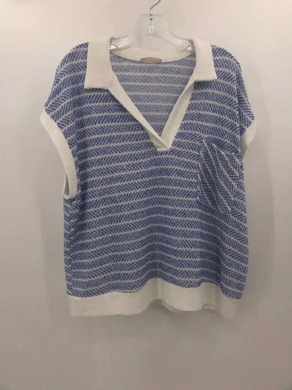 Pre-Owned C'isa Blue Size Large Stripe Sweater Silk Blend Satin Velvet