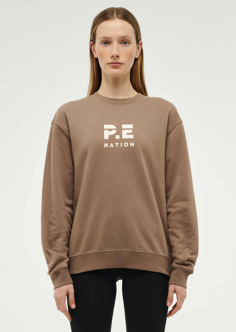 Women's P.E Nation Taupe Heads Up Sweater Mesh Fabric Canvas Fabric Denim Fabric