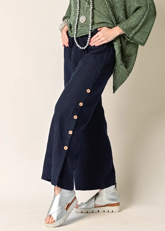 Mileta Linen Pant in Navy Stylish Slim Trousers
