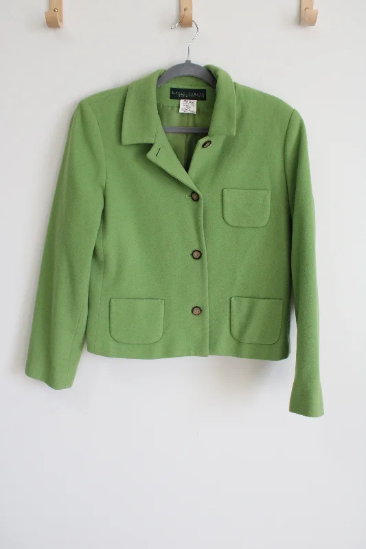 Harve Benard Wool Blend Green Jacket | 12 Notch Collar Peter Pan Collar Cowl Neck