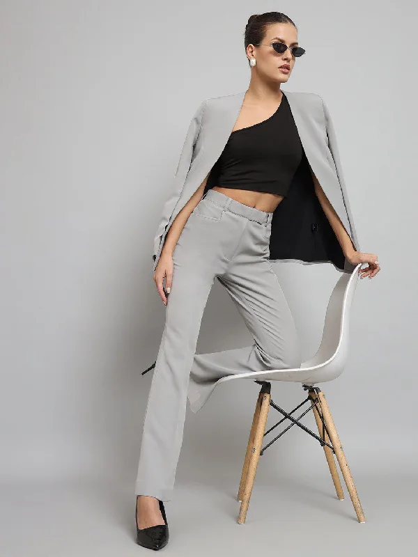 Lapel less Stretch Pant Suit- Grey Lightweight Linen Pants