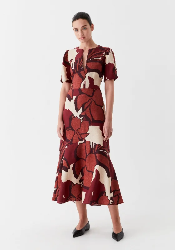 Maddox Linen Skirt_Print midi skirt versatile