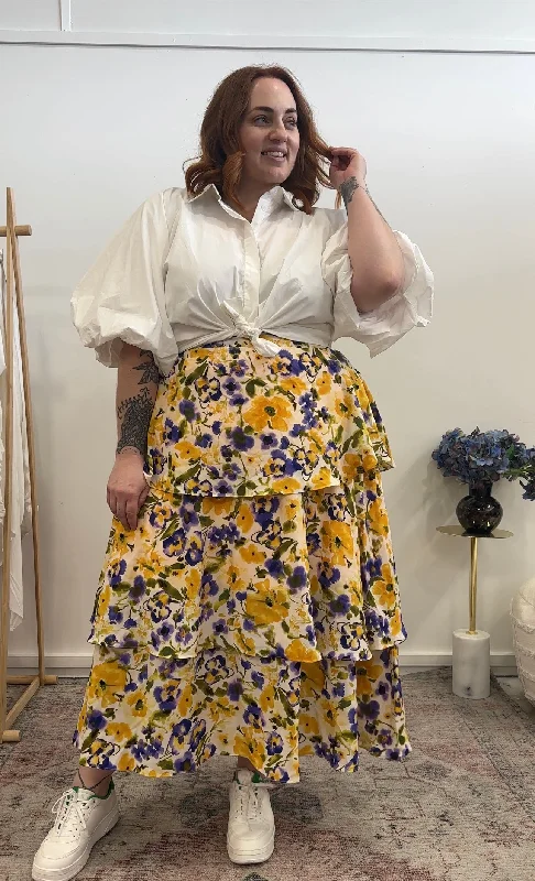 Ophelia skirt - Yellow floral cashmere skirt fine