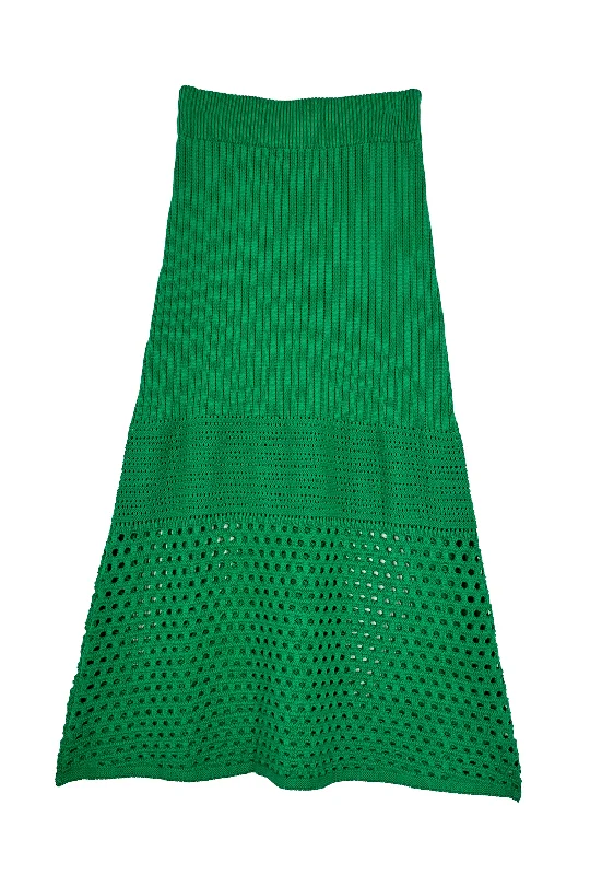 Crocheted Knit Skirt - Green velvet skirt luxurious