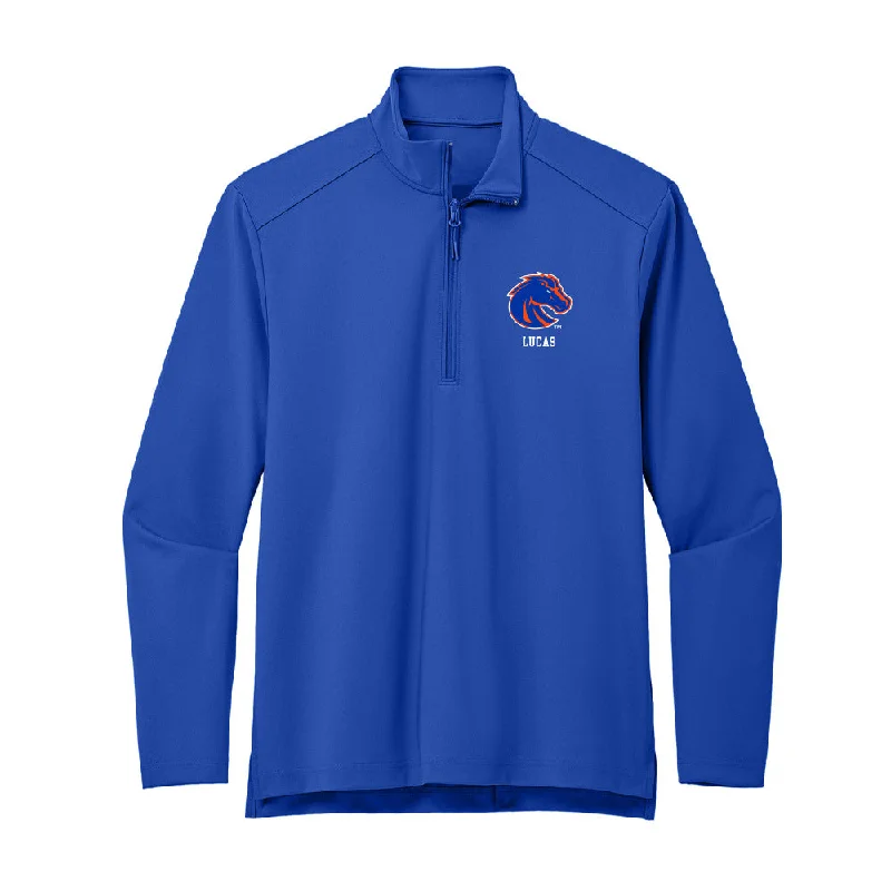 Boise State - NCAA Women's Gymnastics : Brantley Lucas - Premium Quarter Zip Jacket Fleece Fabric Down Fabric Feather Fabric Boise State - NCAA Women's Gymnastics : Brantley Lucas - Premium Quarter Zip Jacket Fleece Fabric Down Fabric Feather Fabric