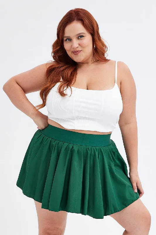 Green Mini Skirt Pleated Tennis With Shorts Underneath wool skirt sturdy