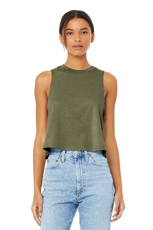 Bella + Canvas Womens Cropped Tank Top - Heather Olive Green