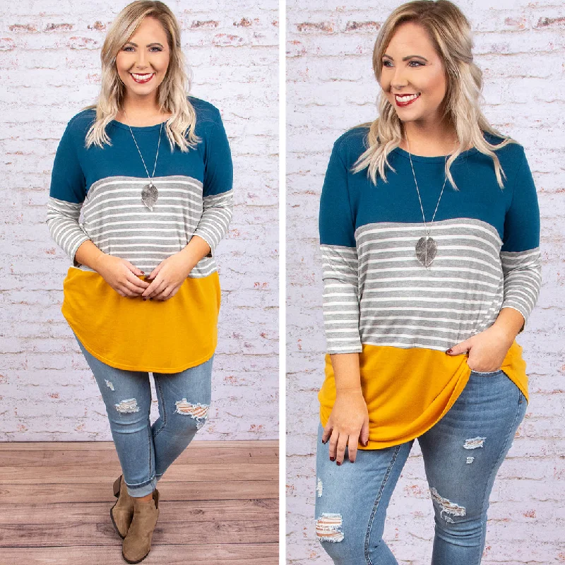 Fond Memories Tunic, Teal-Mustard