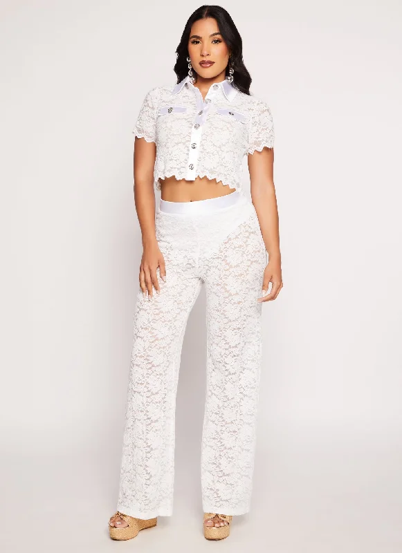 Floral Lace Button Front Crop Top