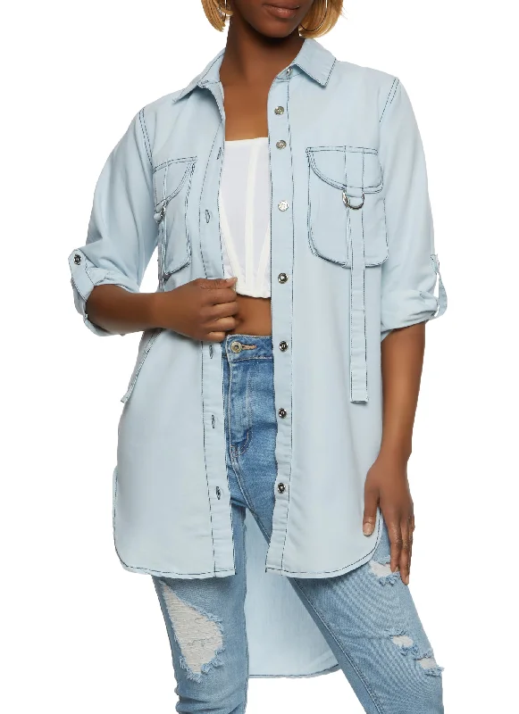 Cargo Pocket High Low Denim Shirt